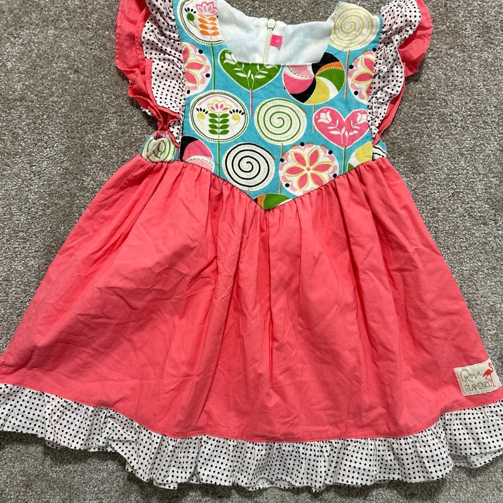 Rosa Flamenco size 6 Pink Kids Dress with Floral‎ Accents
